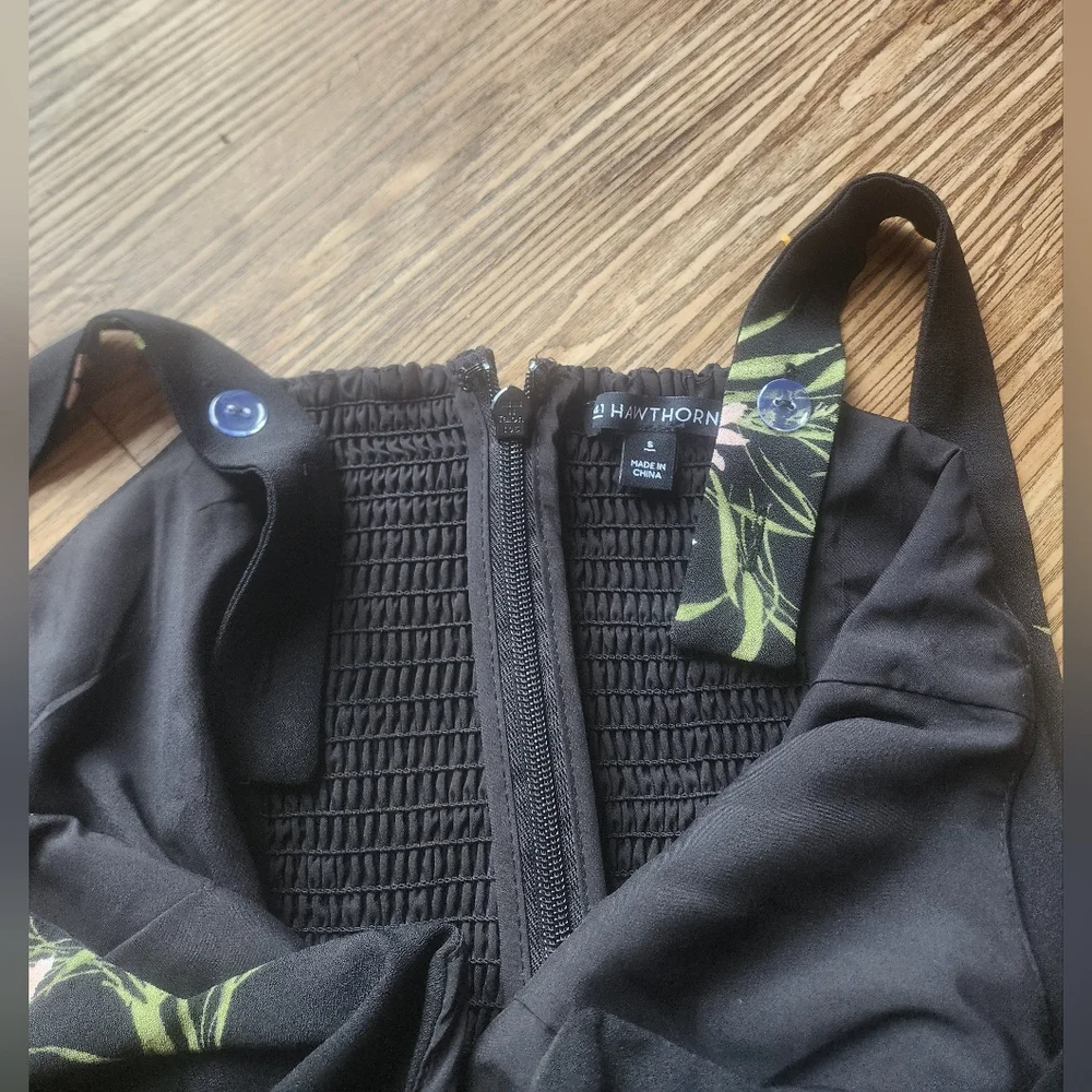 Size  S Hawthor Black Floral Fit-and-Flare Dress with Ruffle Hem - Picture 9 of 9